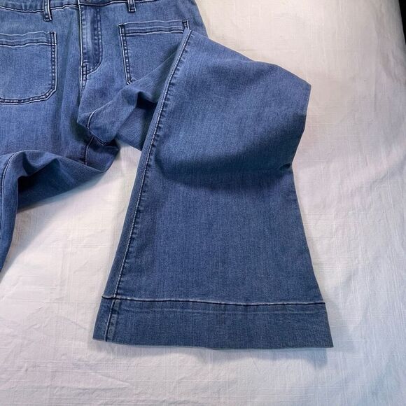 Wisteria Lane Blue Denim Button Front Short Sleeve Flare Leg Jumpsuit Large - Picture 4 of 14
